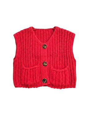 NWOT | Red Chunky Knit Button-Front Sweater Vest | Modern Preppy | Medium